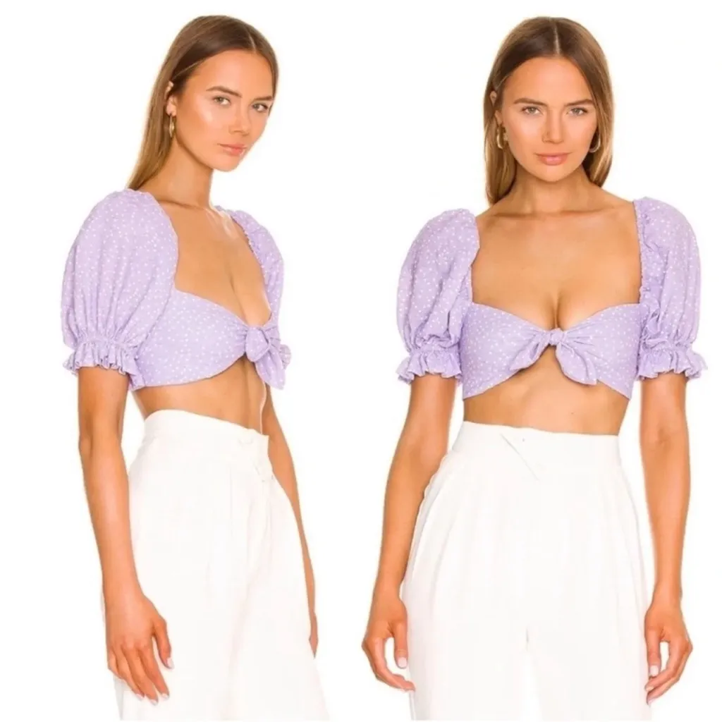 For Love & Lemons Chelsea Lavender Puff Sleeve Crop Top Smocked Girlhood Y2K Lux - Image 2