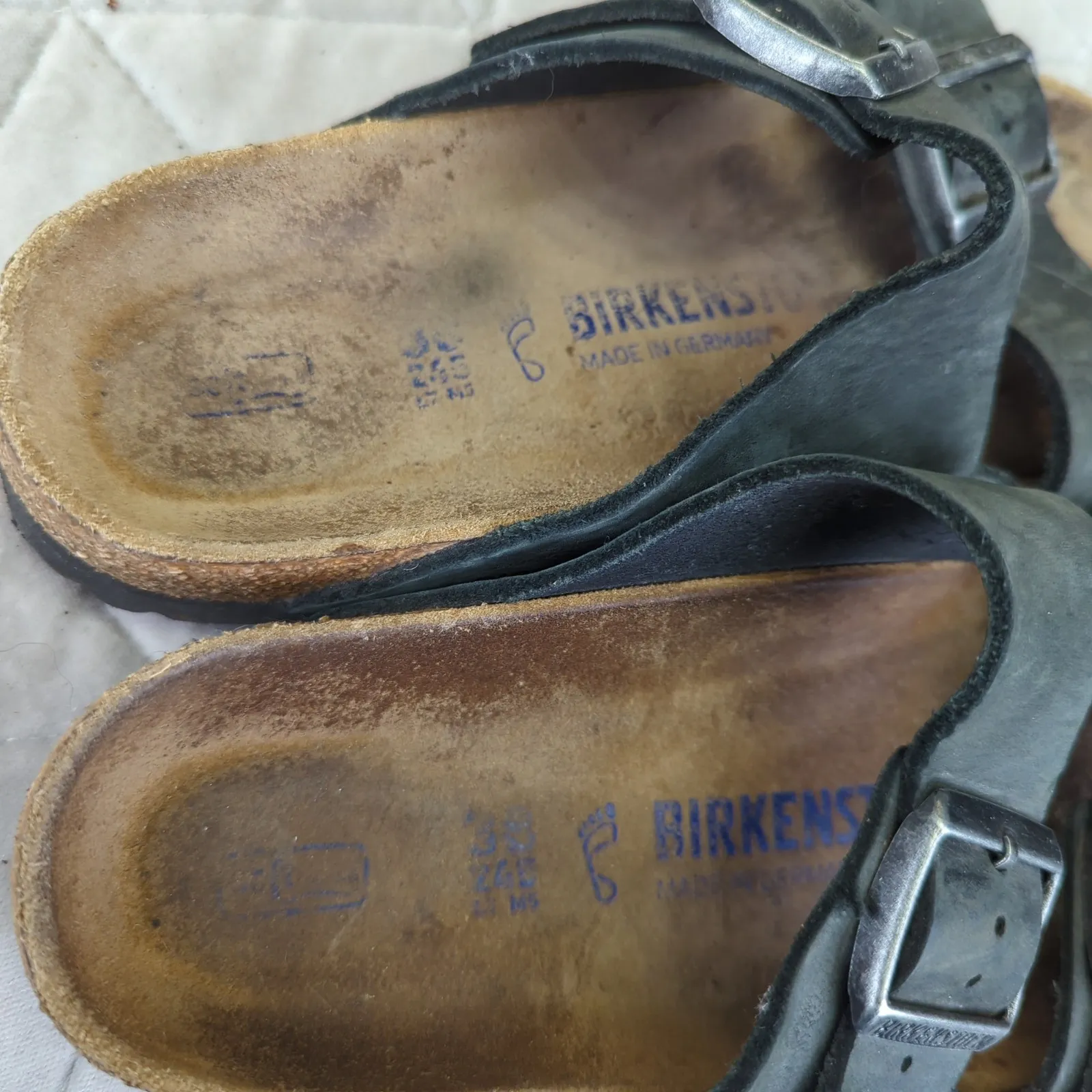 Birkenstock Arizona Leather Sandals Women's US 7 EU‎ 38 Gray Two Strap Comfort - Image 8