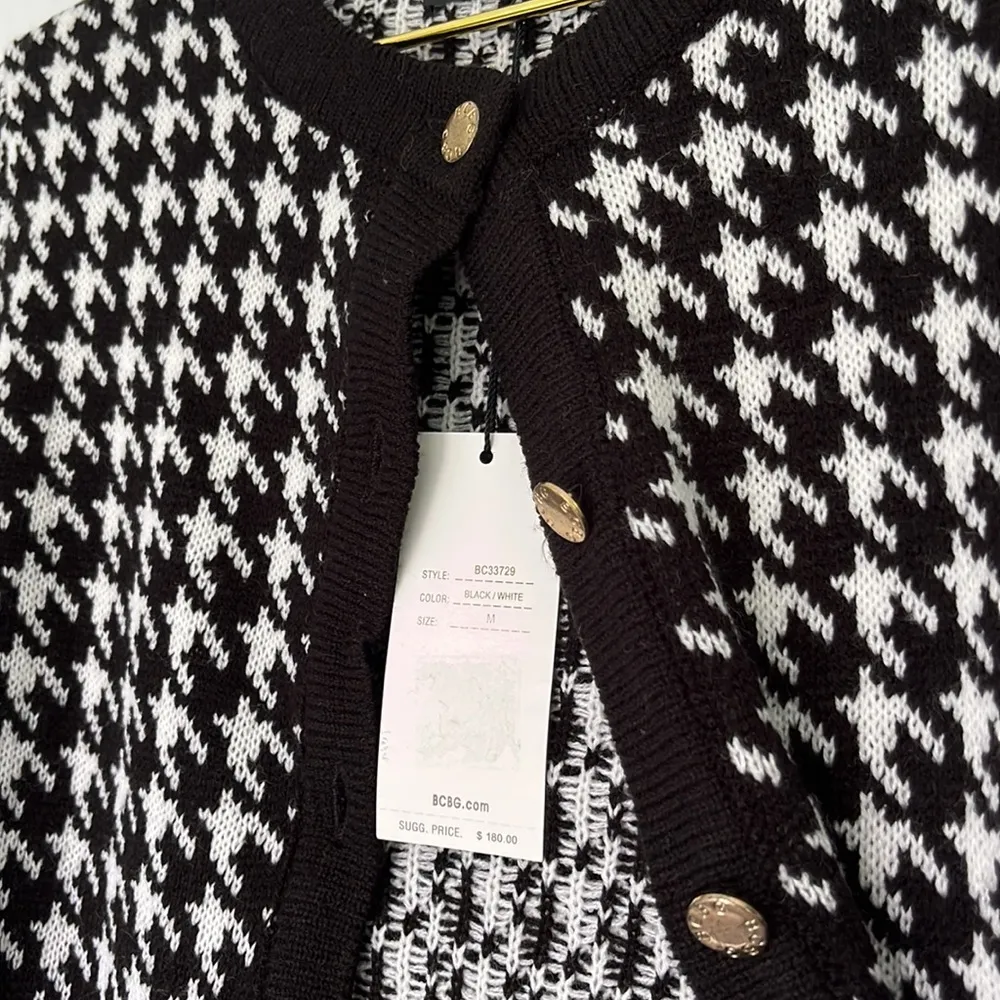 NWT BCBG Maxazria Black & White Houndstooth Print Cardigan M - Image 6