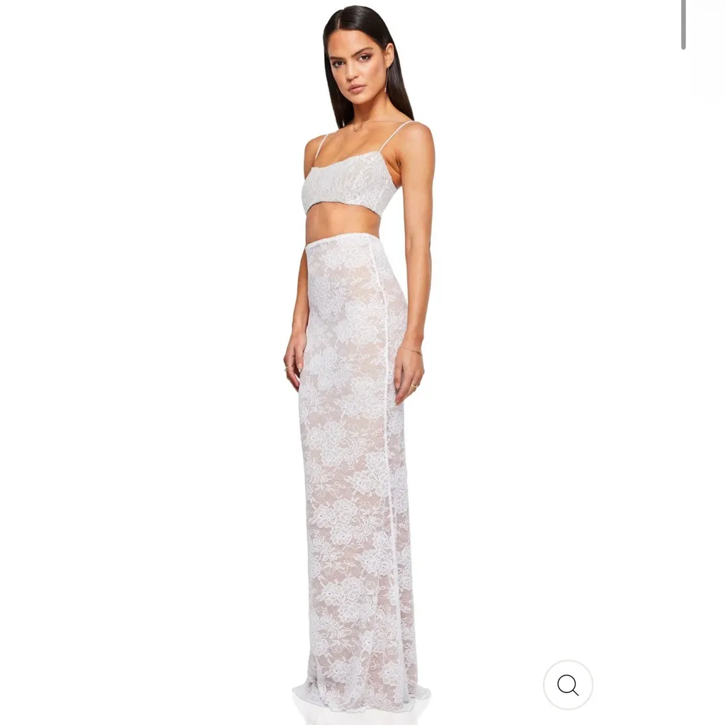 NWT Nookie Heaven Lace Crop Top and Maxi Skirt Set‎ White Sz Medium $$439 - Image 9