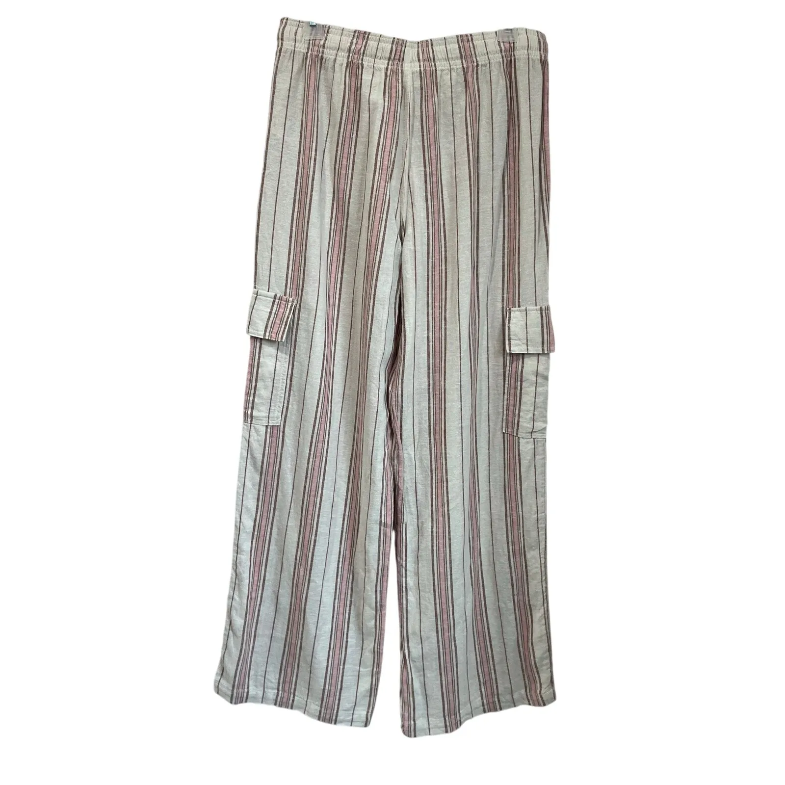 Roxy Linen Blend Cargo Pants M Striped Beachy Relaxed Fit Summer Coastal - Image 2