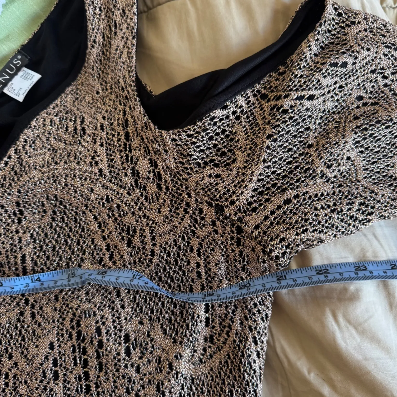 Venus sz 1X Women Gold Paisley Fringe Sheer Midi Dress Flapper Party Evening y2k - Image 10