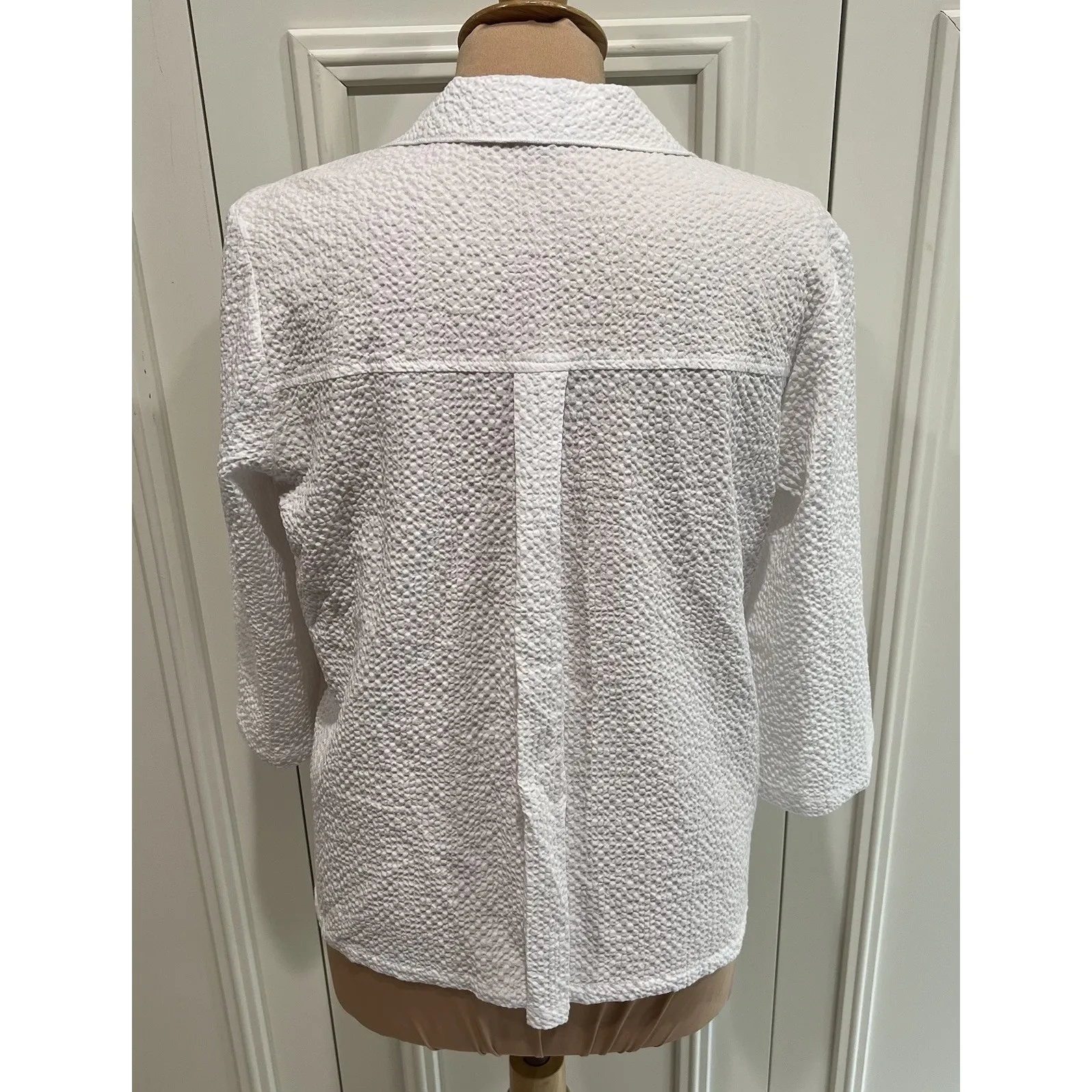 Habitat‎ Women's White Textured Button Up Blouse Stretchy Boho Lagenlook - Image 4