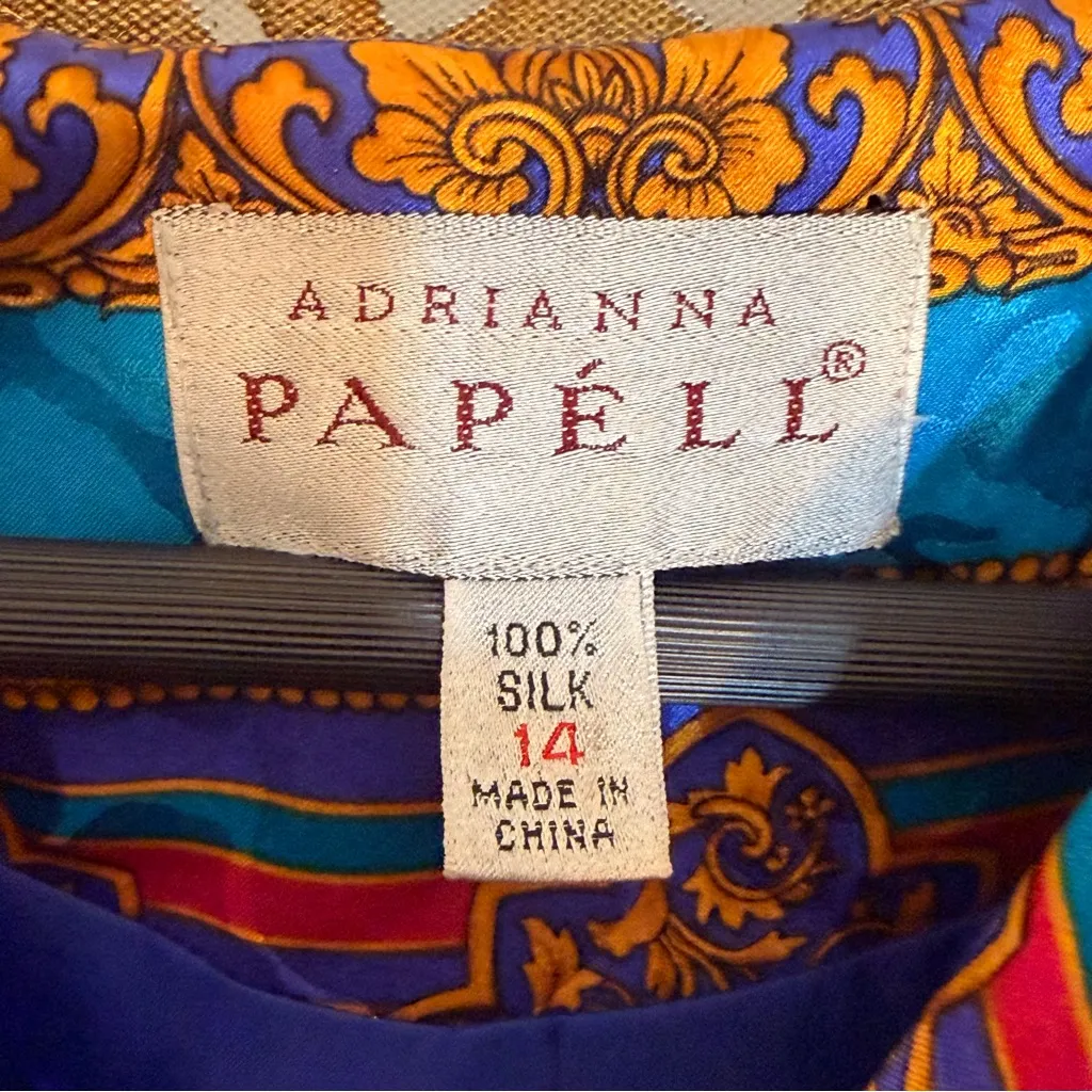 Adrianna Papell Size 14 Vintage 100% Silk Jewel Tone Paisley & Baroque Blazer - Image 4