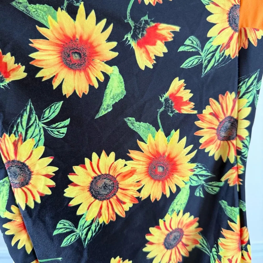 Retro Floral One Piece Swimsuit Halter Skirted Boyshort Pin Up Swimsuit XL Black Orange - Image 13