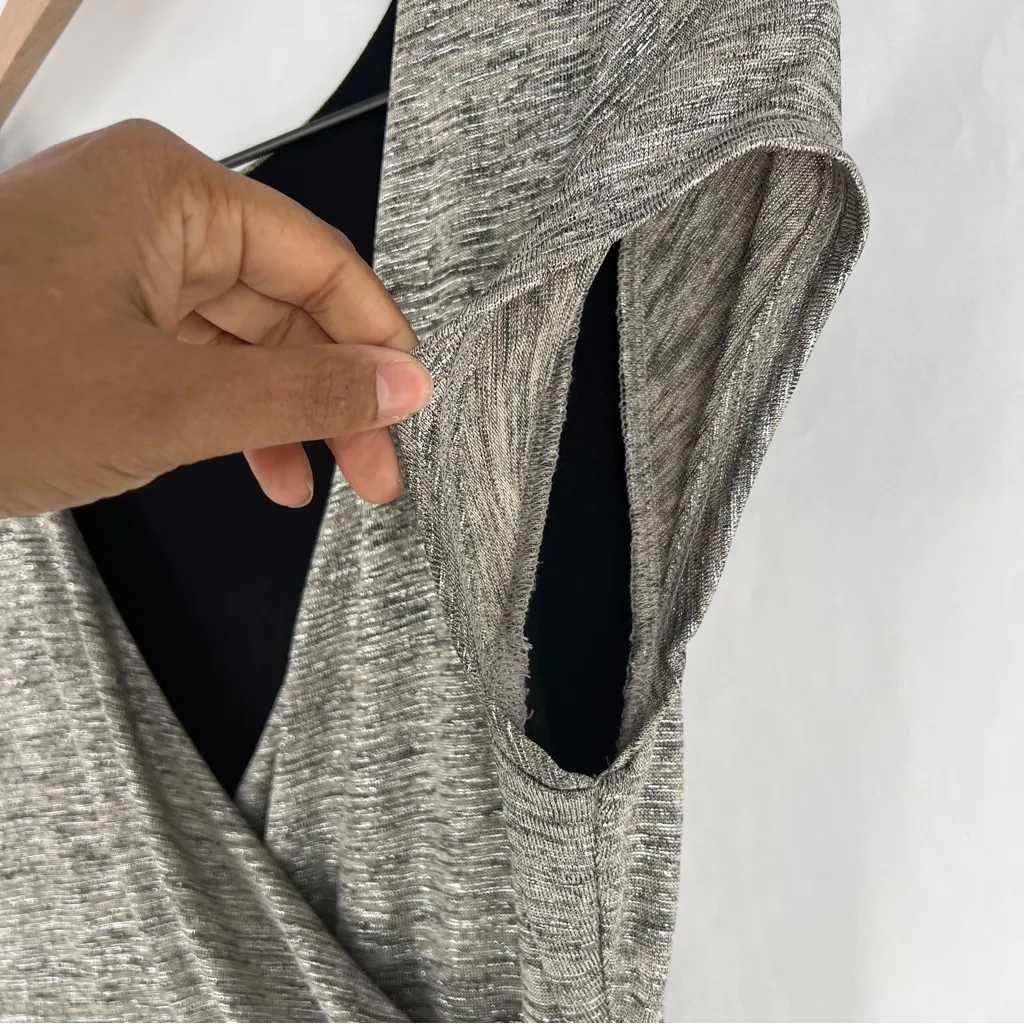 Anthropologie Maeve Tamera Metallic Silver Surplice‎ Faux Wrap Midi Dress Size S - Image 8