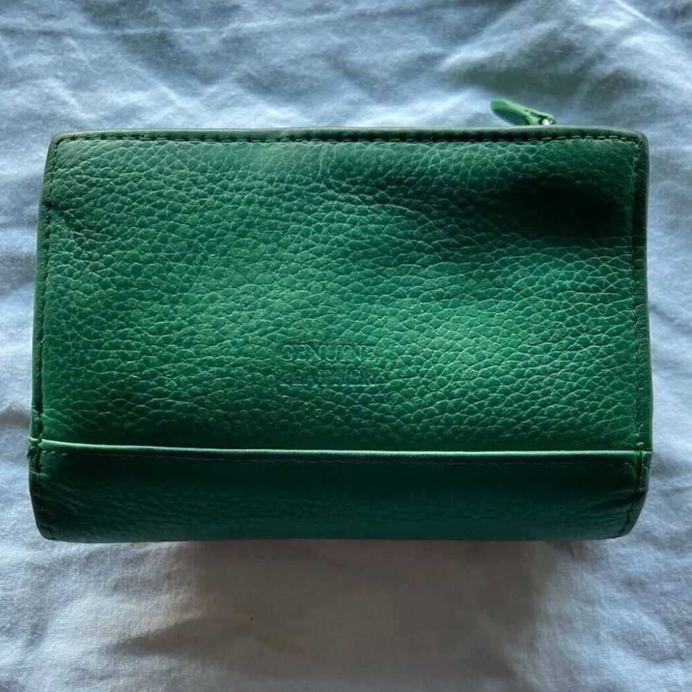 Vintage Safe Keeper 100% Genuine Leather Multi Zip Green Wallet Organizer - Image 2