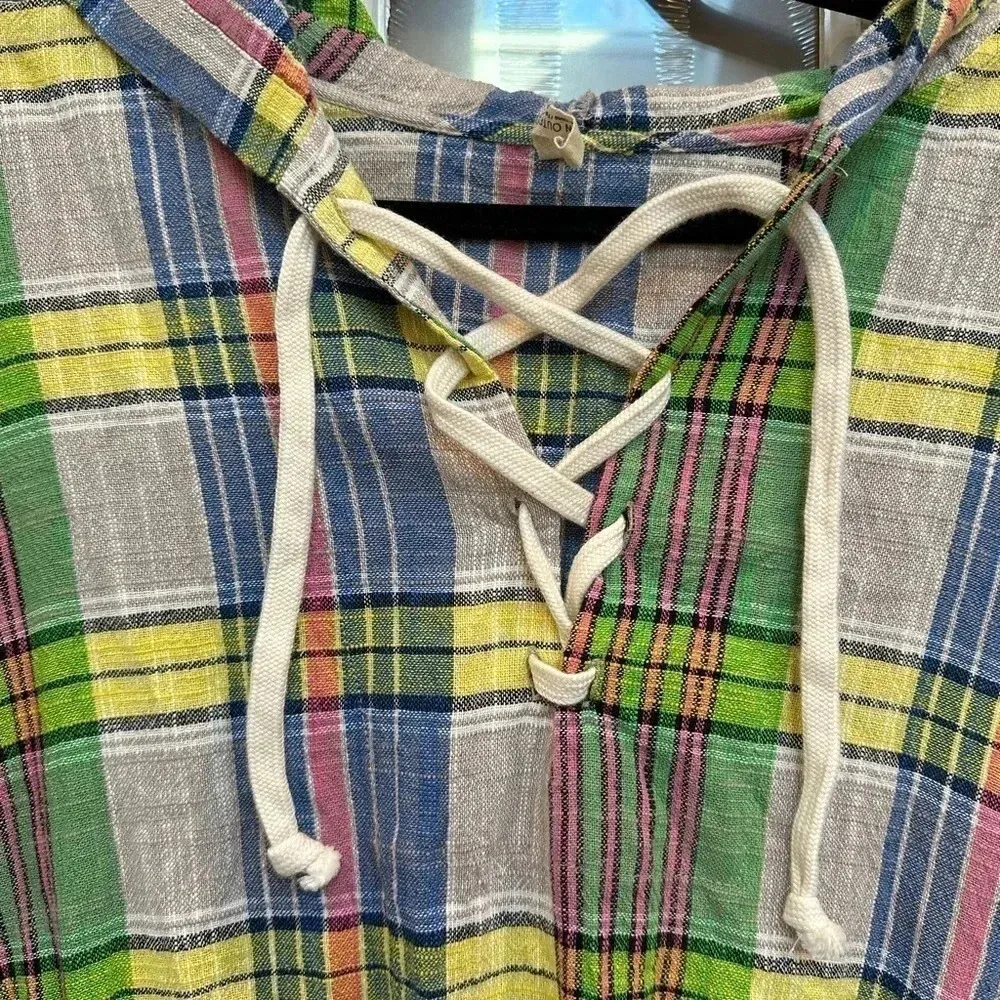 Urban Outfitters | Frayed Plaid Hooded Lace-up Romper Multicolor Size S Small - Image 4