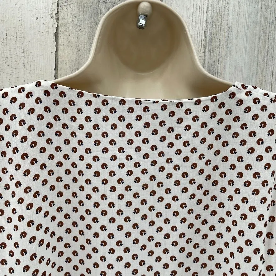 Art Love Paris Dress Medium White Brown Geometric Print Polyester Lightweight - Image 8