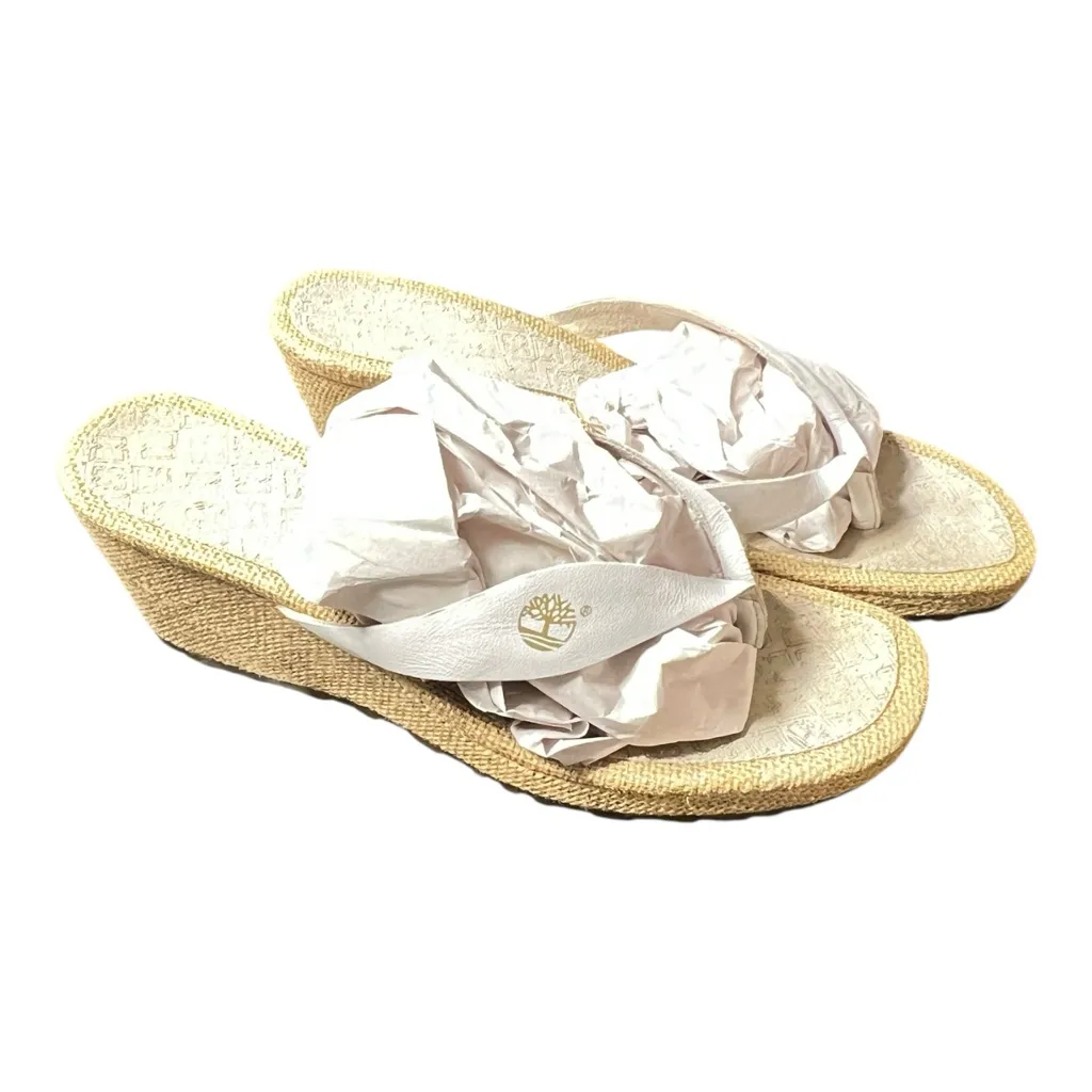 Timberland  Hempstead Wedge White and Tan Leather Sandals Size 9M - Image 4