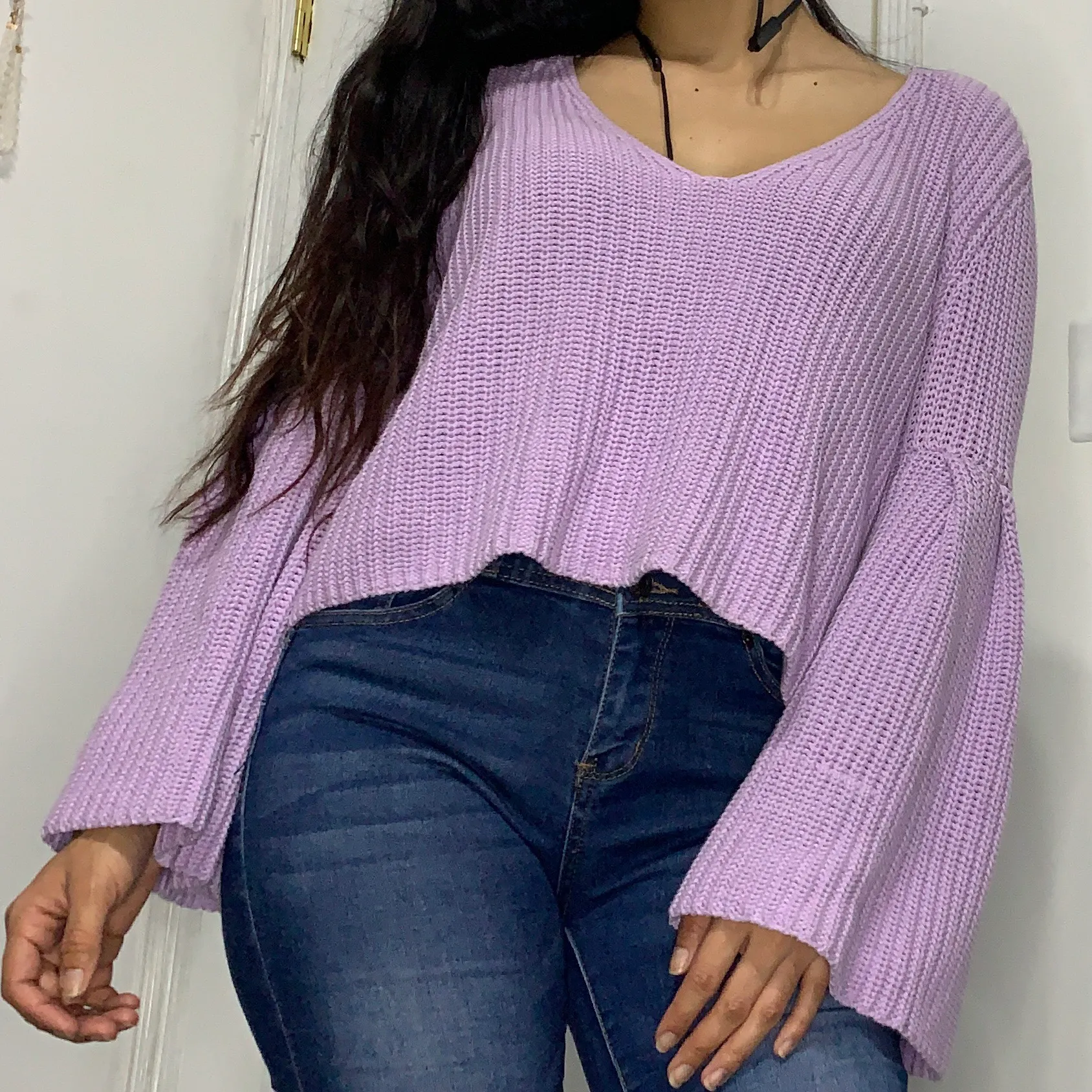 lilac knit bell sleeve sweater - Image 5