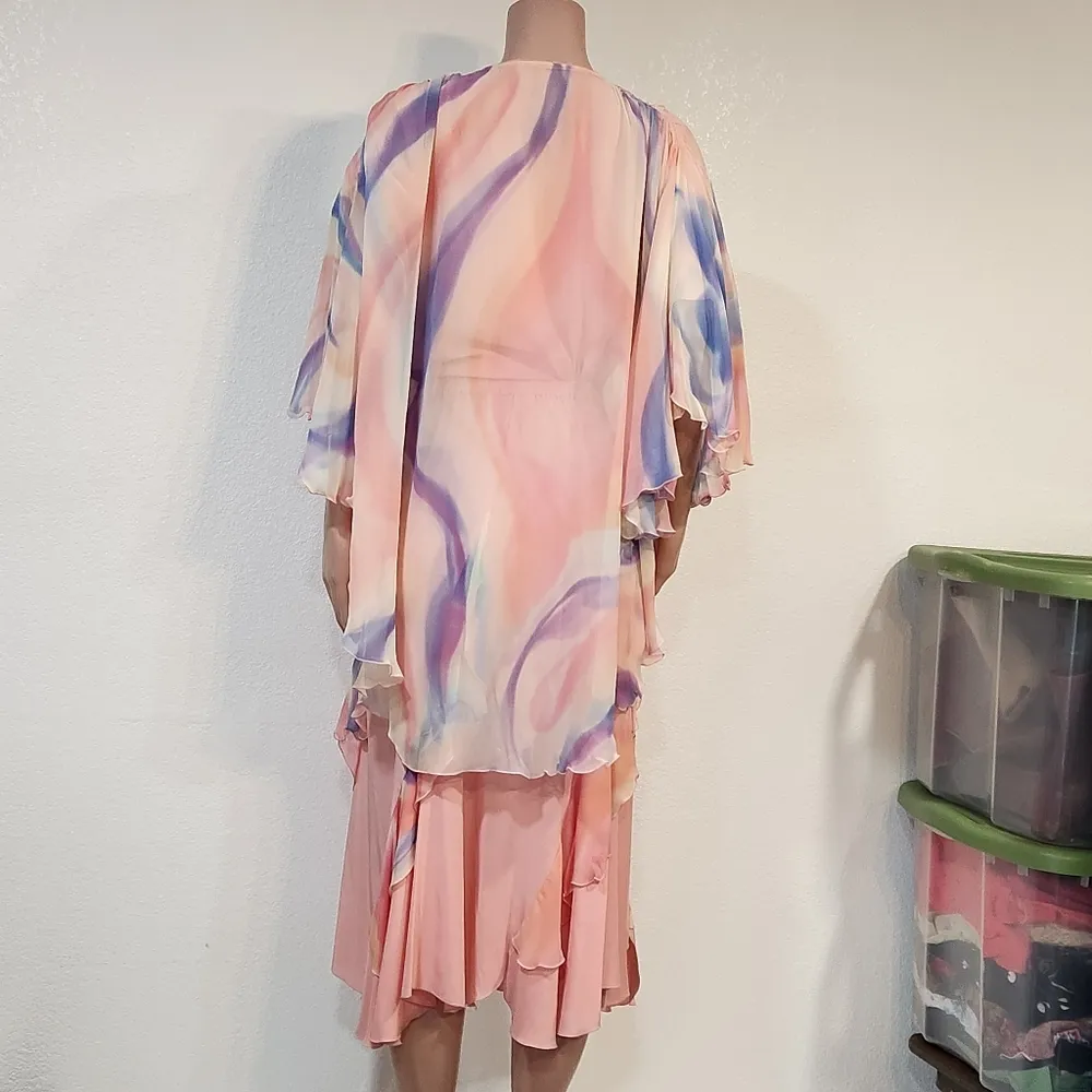 3pc Pink Polyesters And Silk Skirt, Shirt And Over Throw Butterfly Look Sz M - Image 11