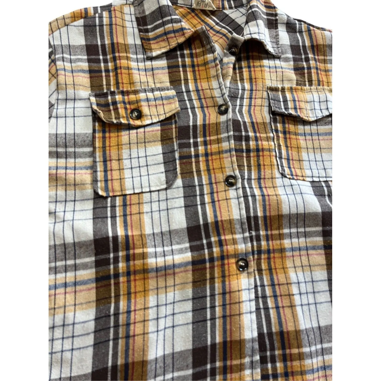 BIBI Plaid Flannel Button Up Yellow Black Size Large - Image 3