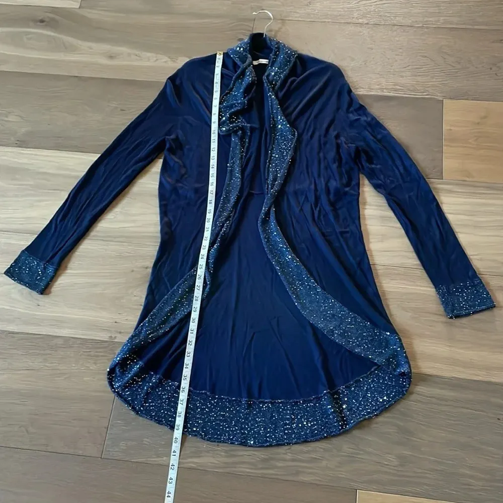 Soft Surroundings Navy Sequin Trimmed Open Duster Cardigan Large - Image 9