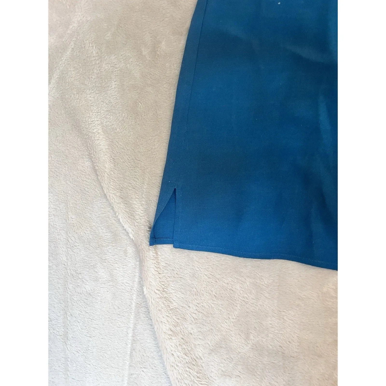 Eileen Fisher Tencel Viscose Crepe Shift Dress Short Sleeve Small Blue - Image 12