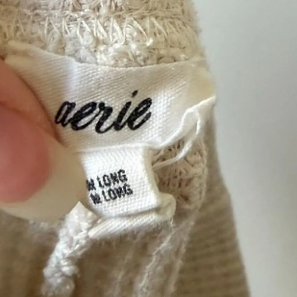 Aerie High Waisted Beige Waffle Knit Flare Pants Women's Medium Tall - Image 3