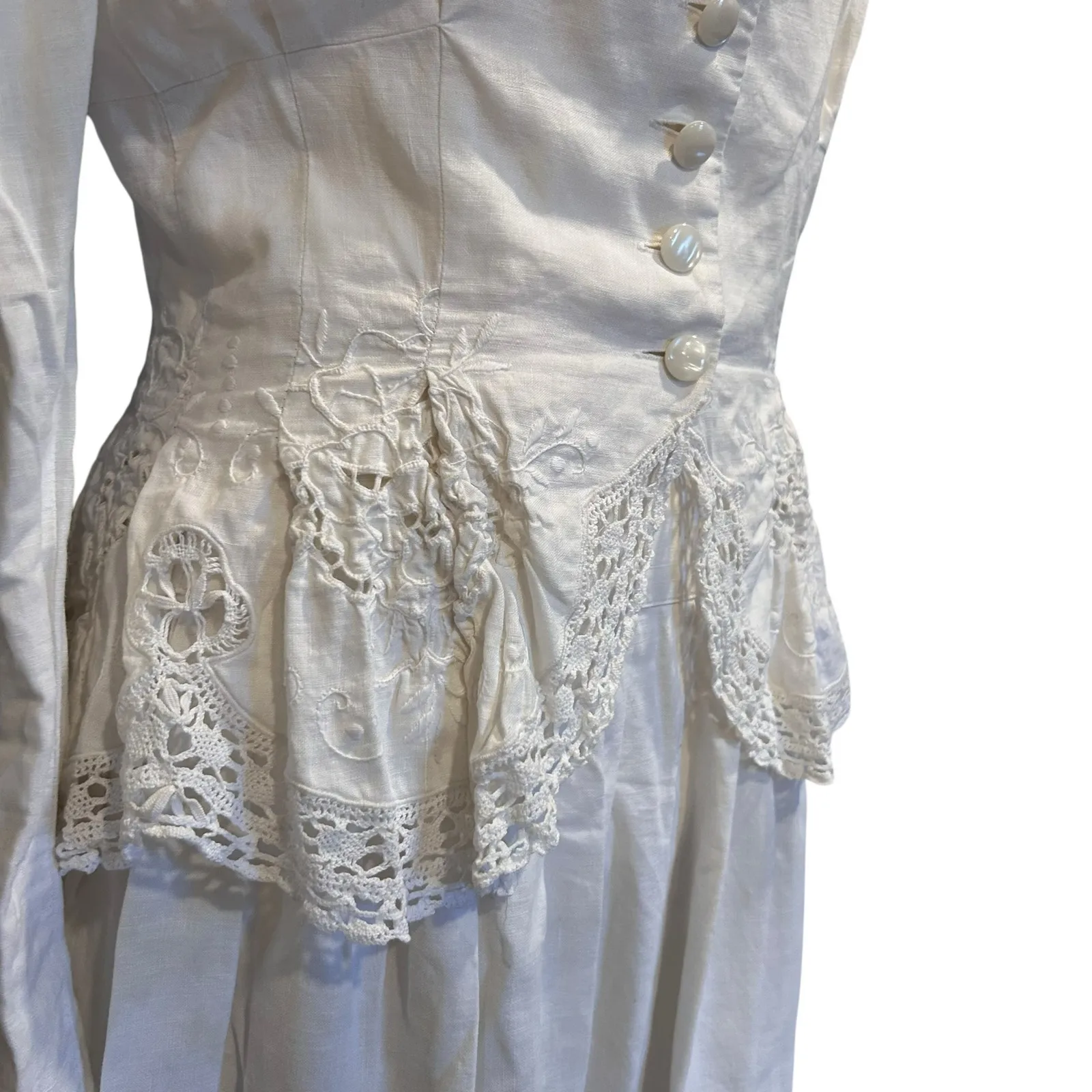 Vintage White Linen Skirt Set Women Sz Small Marie St Claire Lace Soft Girl Chic - Image 11