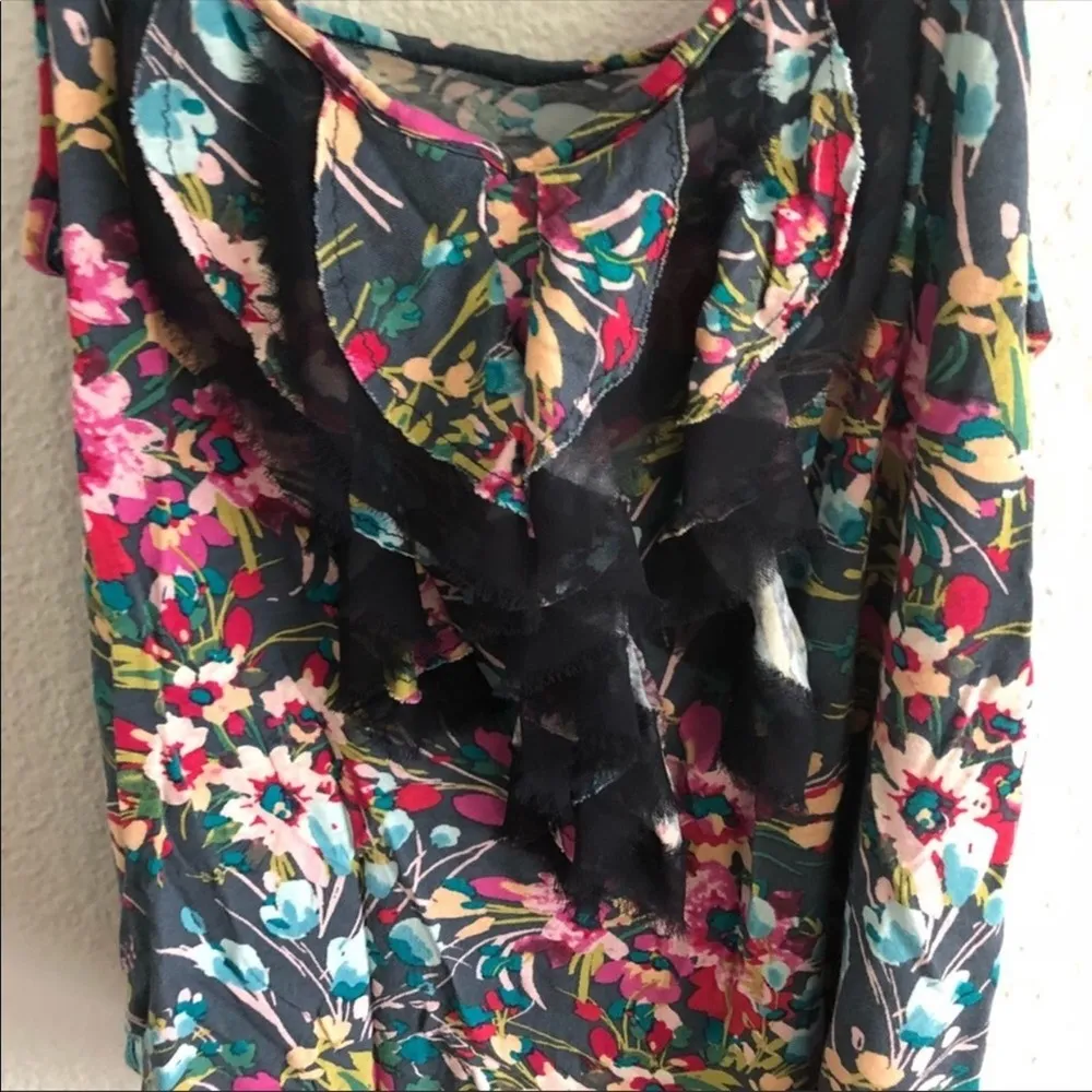 Floral Ruffled Camisole Sleeveless Tank Top Grey Size M - Image 2