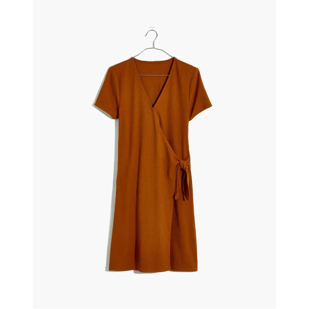 Madewell Texture & Thread Short Sleeve Side-Tie Mini Dress in Burnt Orange - Image 4