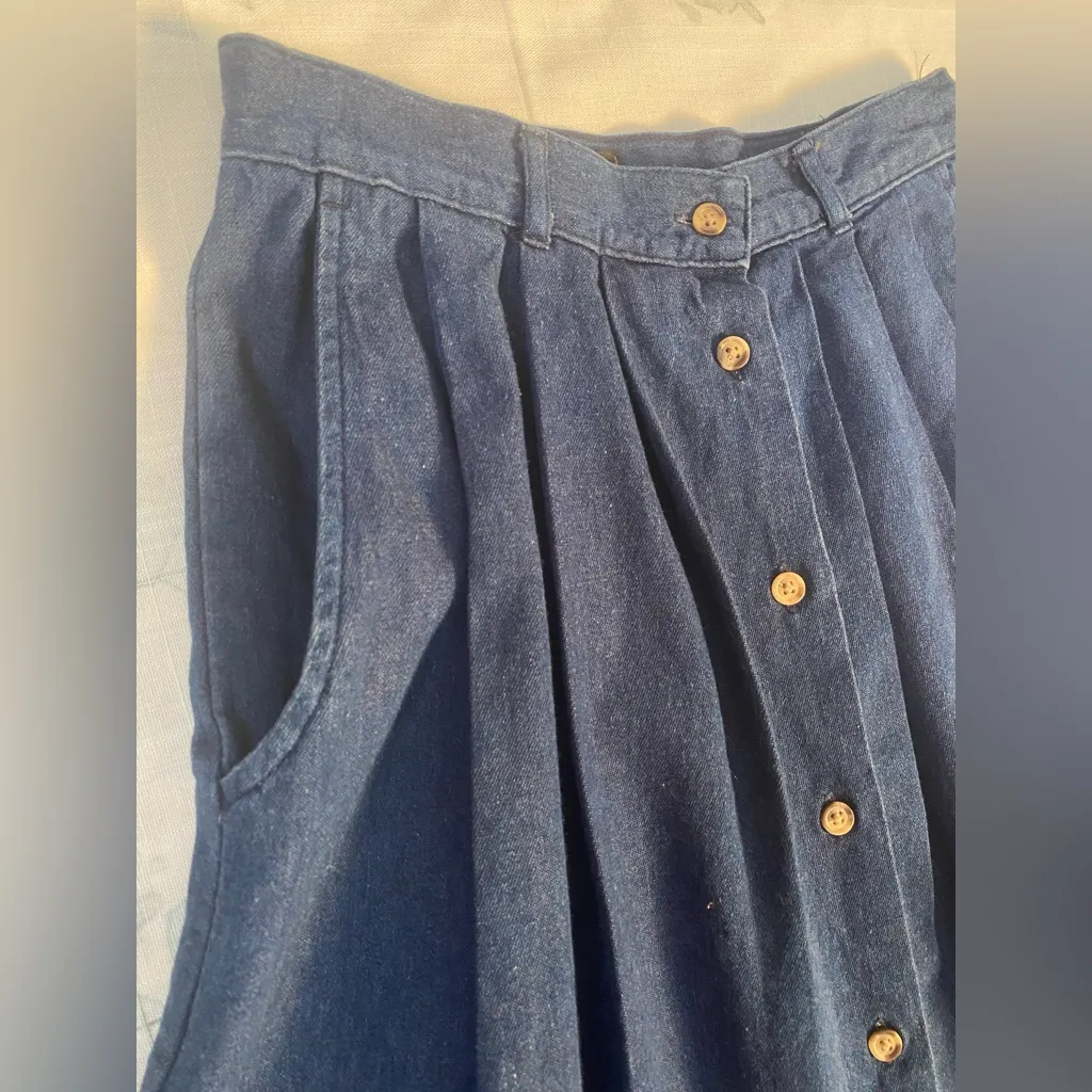 Vintage Eddie Bauer Classic Blue Button-Down Denim Skirt SZ 8  Petite W/Pockets - Image 4
