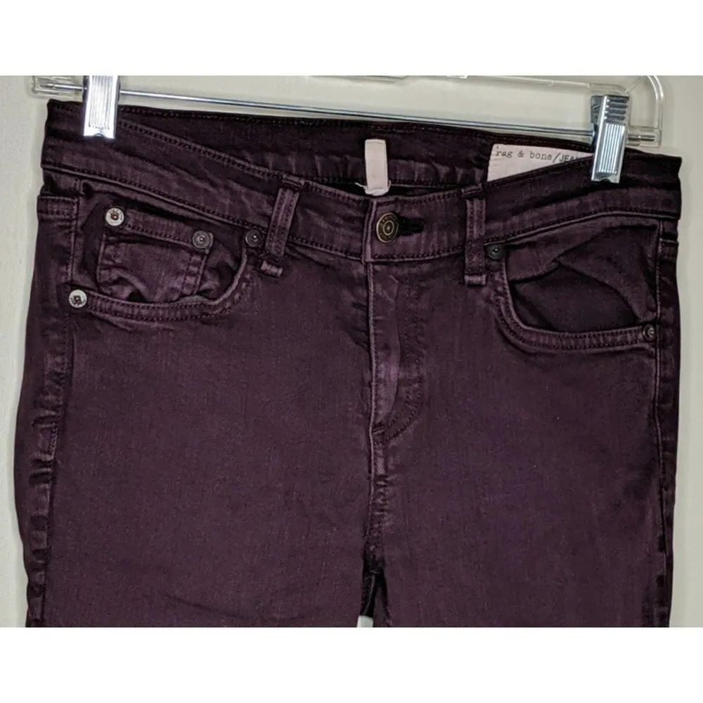 Rag & Bone/JEAN The Skinny Jeans 26 Denim Slim Bodycon Wine Burgundy Oxblood - Image 4