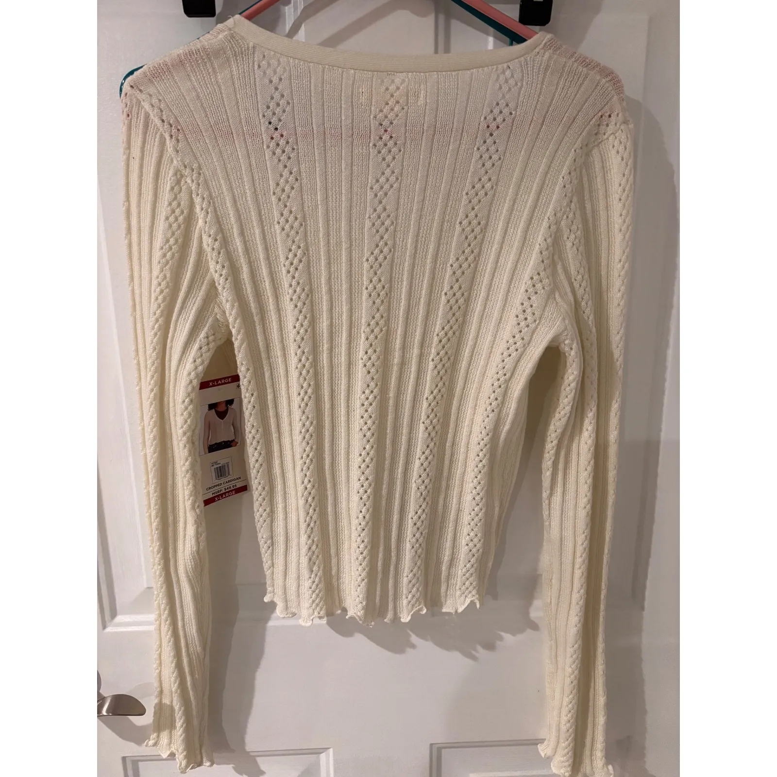 Aeropostale Y2K Cropped Cardigan Sweater Cream XL Button Front Textured Knit - Image 4