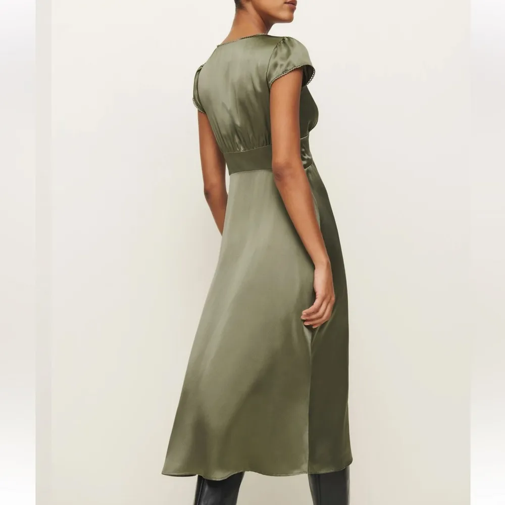 Reformation Cassie Silk Midi Dress in Aloe Vera Green - Image 3