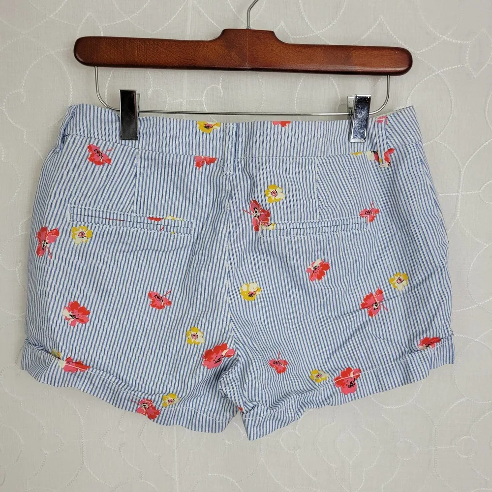 Old Navy Womens Shorts Size 2 Light Blue Floral Striped Cotton Mini Summer - Image 9