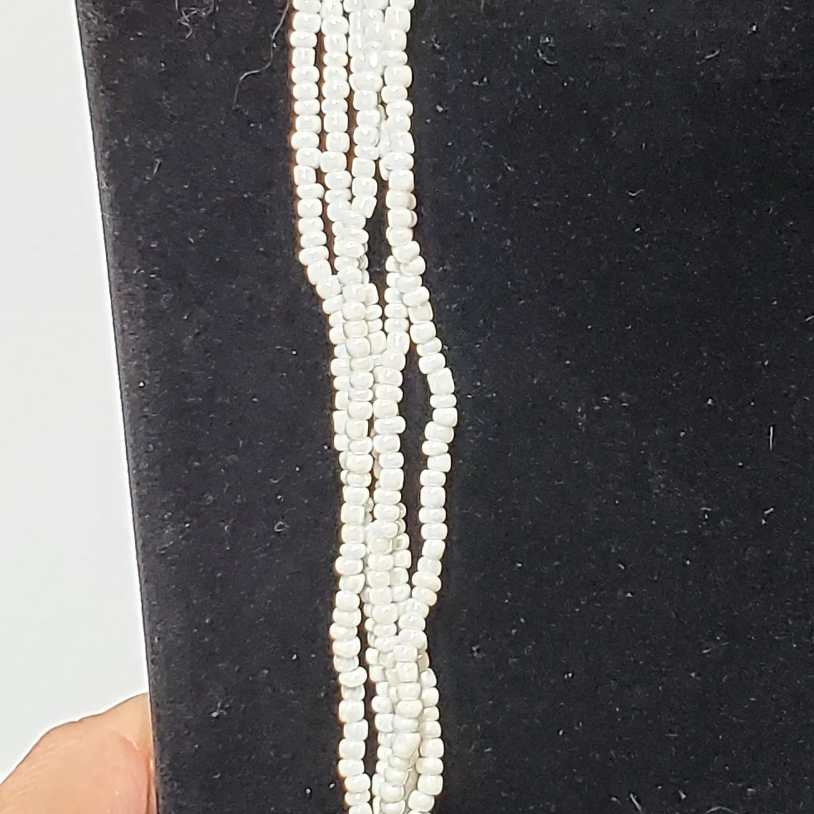White Seed Bead Multi Strand Necklace 20" Lobster Closure - Image 4