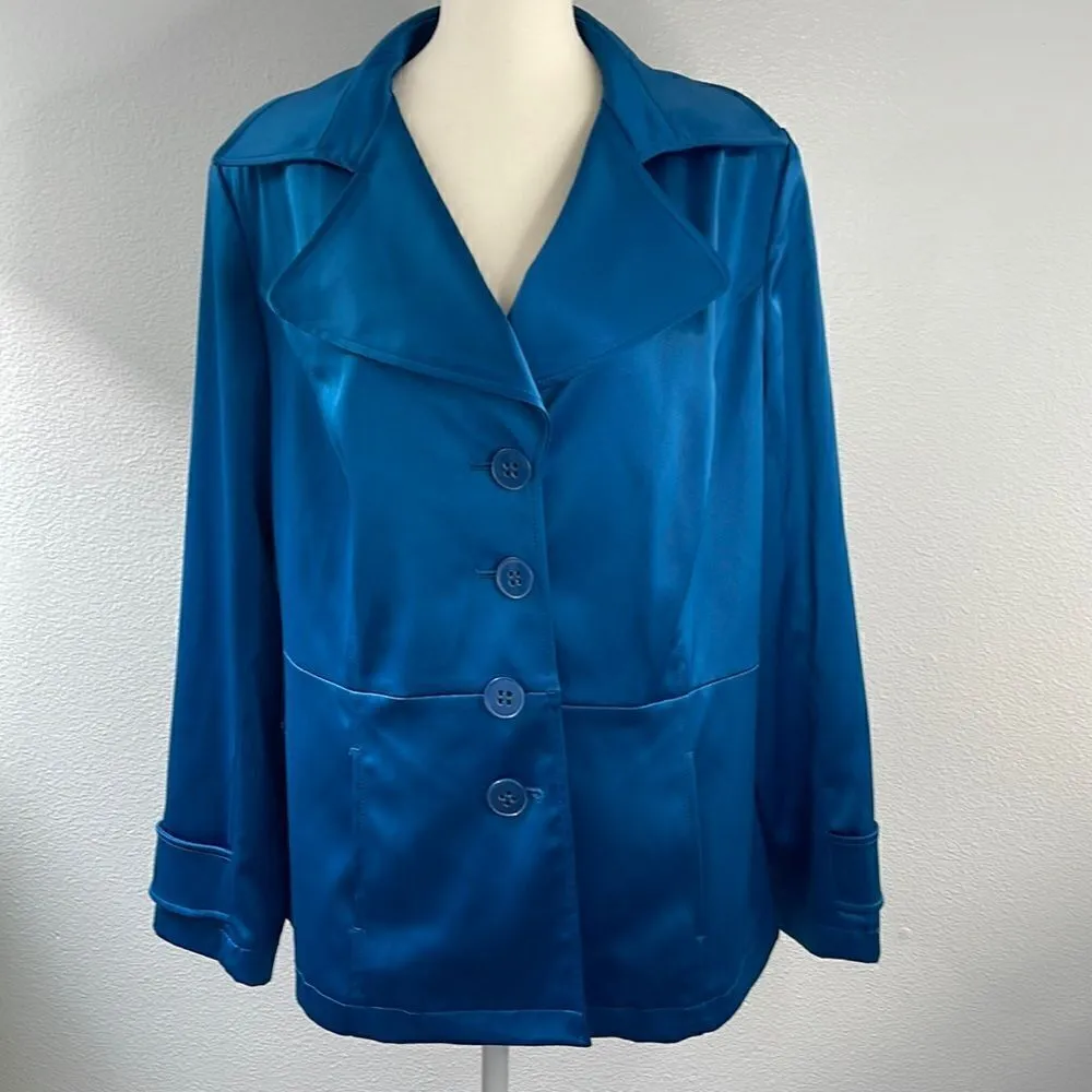 Lane Bryant suit jacket.  Size 14.  Silky and sleek blue suit jacket.  EUC. - Image 4