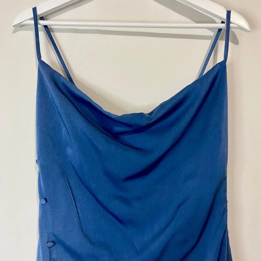 Cider Women's Solid Cowl Neck Slit Maxi Slip Dress Dress Blue Size Small NWT - Image 2