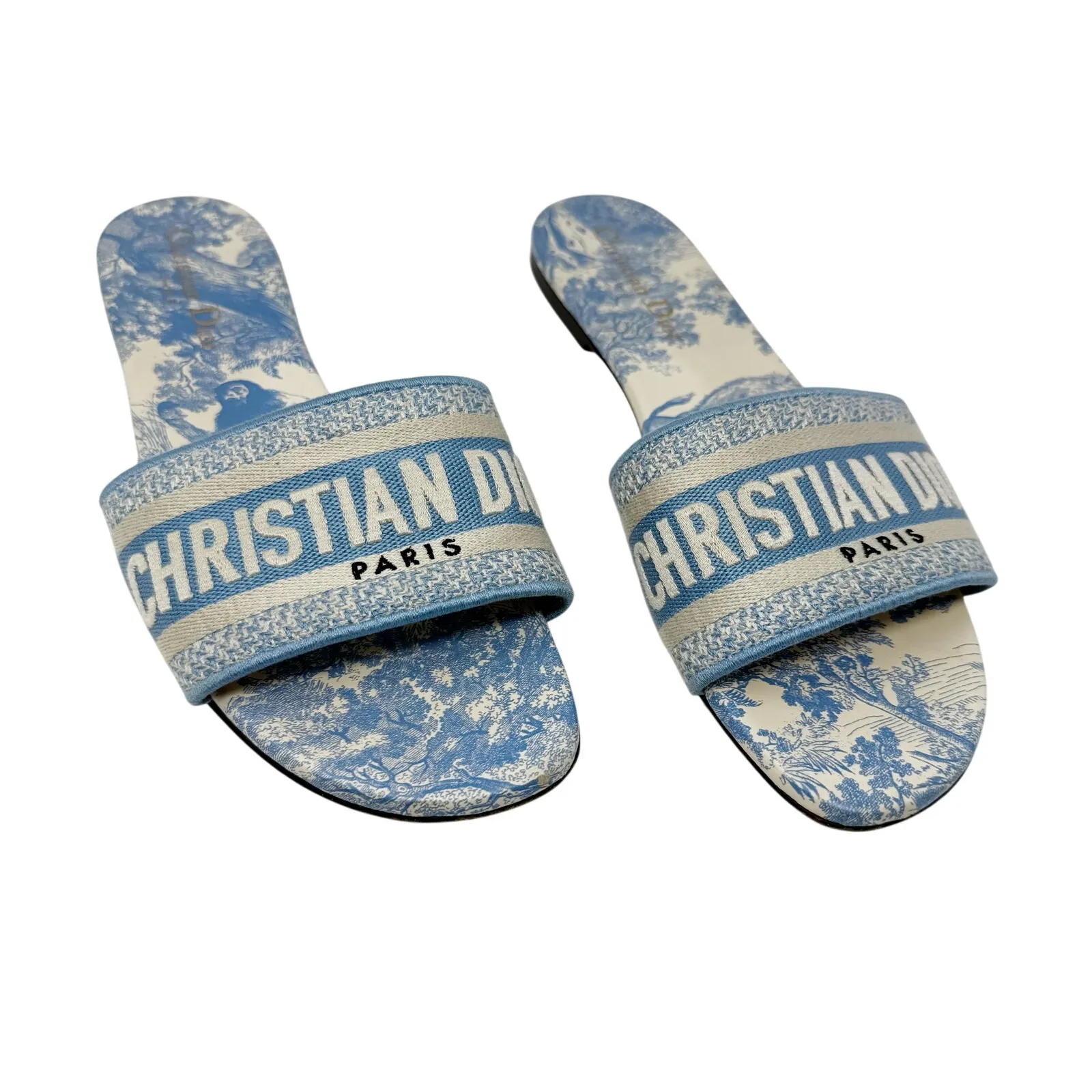 Christian Dior Dway Slides Light Blue Cream Toile de Jouy Sandals Slides EU 39 - Image 2