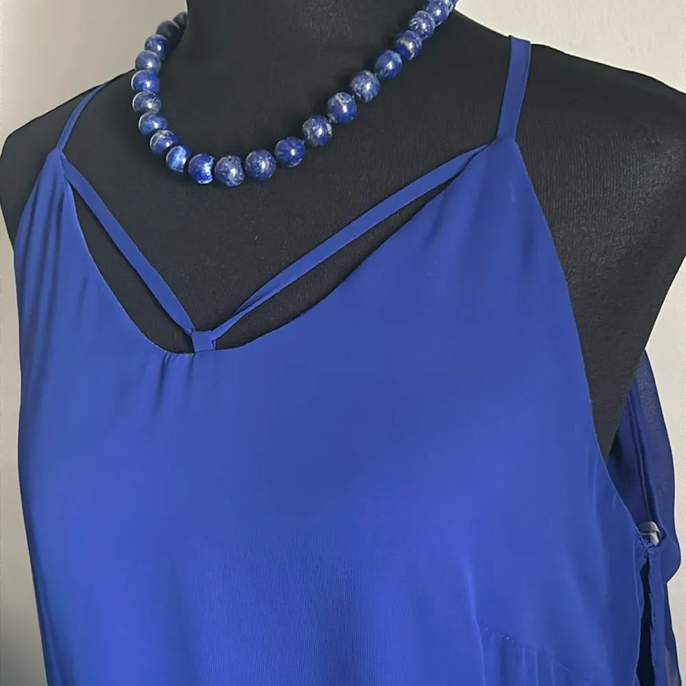 New Kate & Mallory Lapis Blue Sleeveless Back Overlay Strappy V-Neck Dress - Image 3