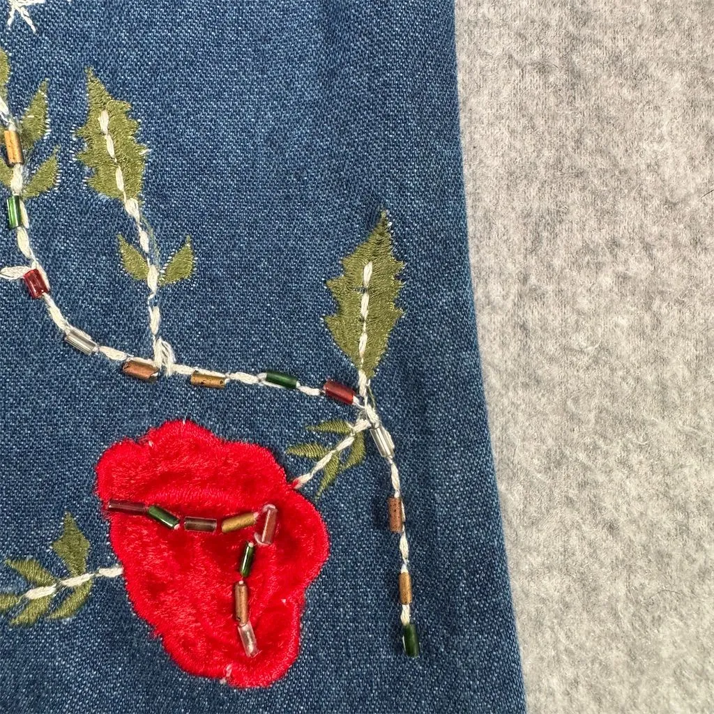 Vintage Bobbie Brooks Women'sCotton Denim Floral Embroidered Tunic Blouse Size M Blue Size M - Image 6