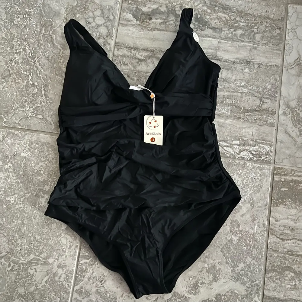 Artesands Hues Delacroix Cross Front One Piece Swimsuit, Black Size 16 New w/Tag - Image 8