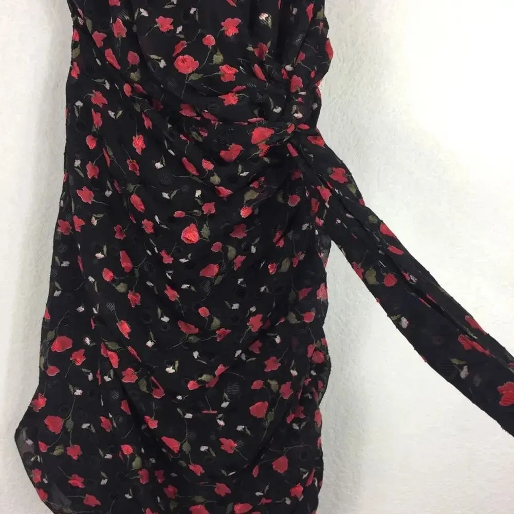 Lulus Got the Passion Black Floral Jacquard Lace-Up Ruched Mini Dress Small - Image 10