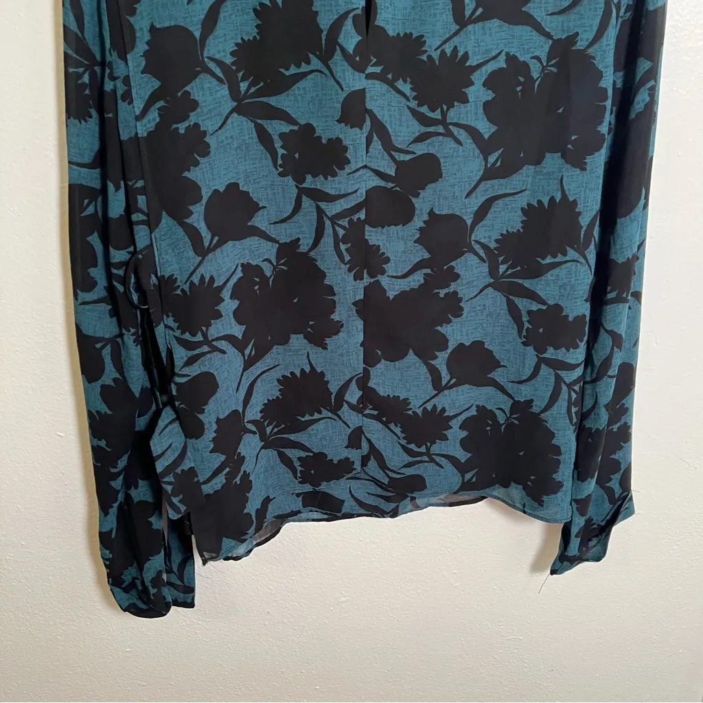 Forever 21 Contemporary Blouse Green Black Floral Wrap Side S - Image 8