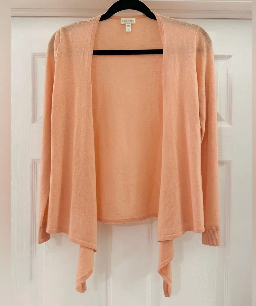 Garnet Hill Cashmere Open Tie Front Cardigan Sweater Peach Pink Ballerina sz XS - Image 4