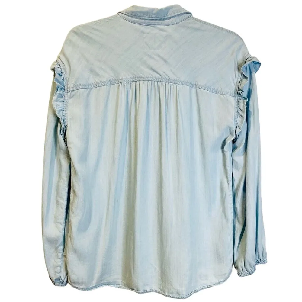 Rails Willow Chambray Light Blue Ruffle Button Down‎ Tencel Shirt Size Small - Image 5