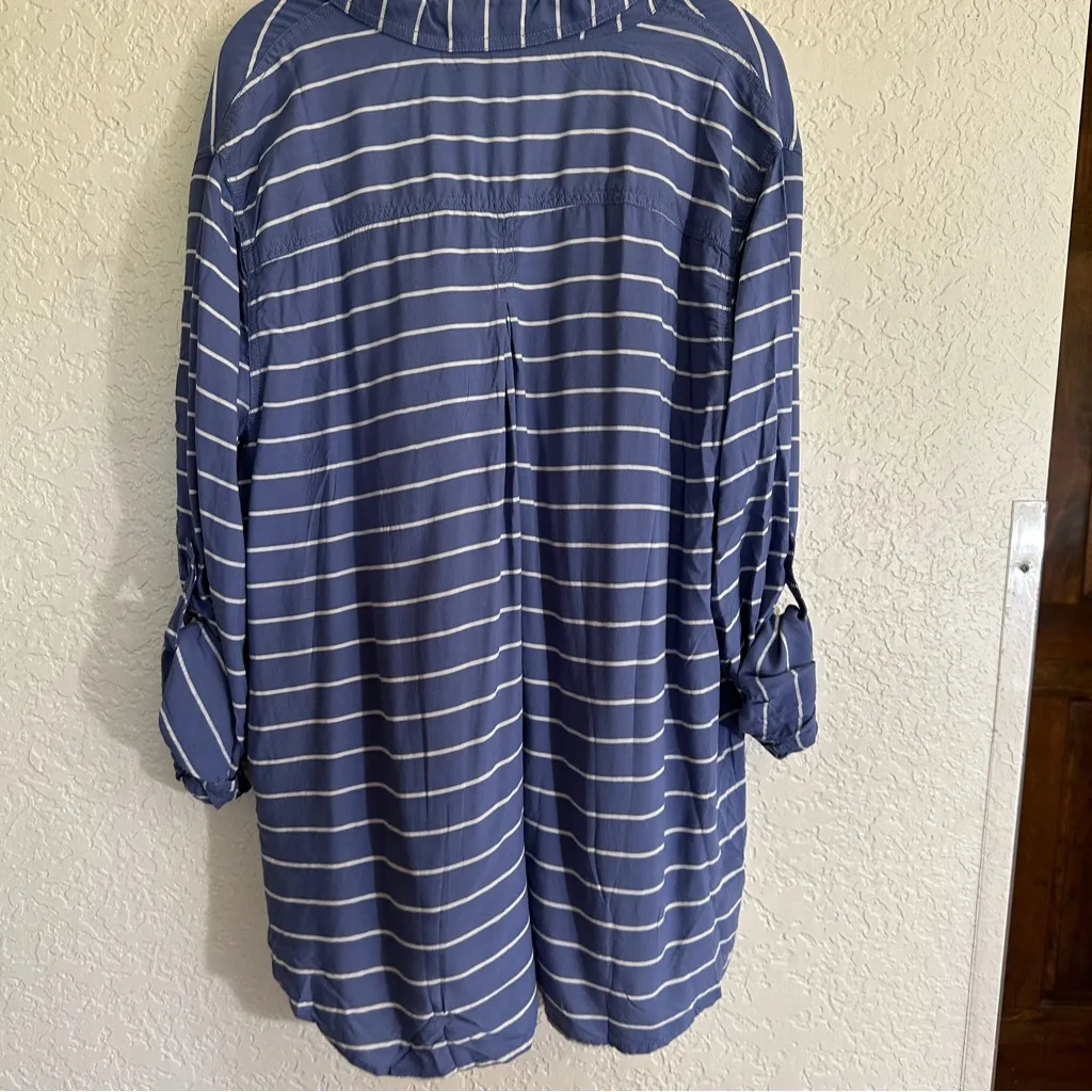 Beachlunchlounge Jackie Denim Striped Long Tab Sleeve Button Down Shirt XL‎ NWT - Image 7