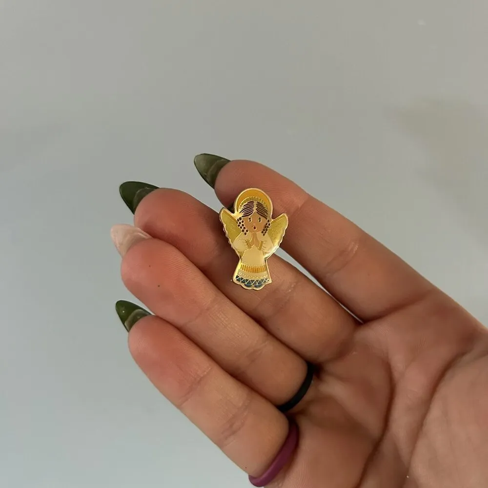 Swib Taiwan Vintage Angel Praying Lapel Pin Christian Faith Religious Christmas Yellow - Image 2