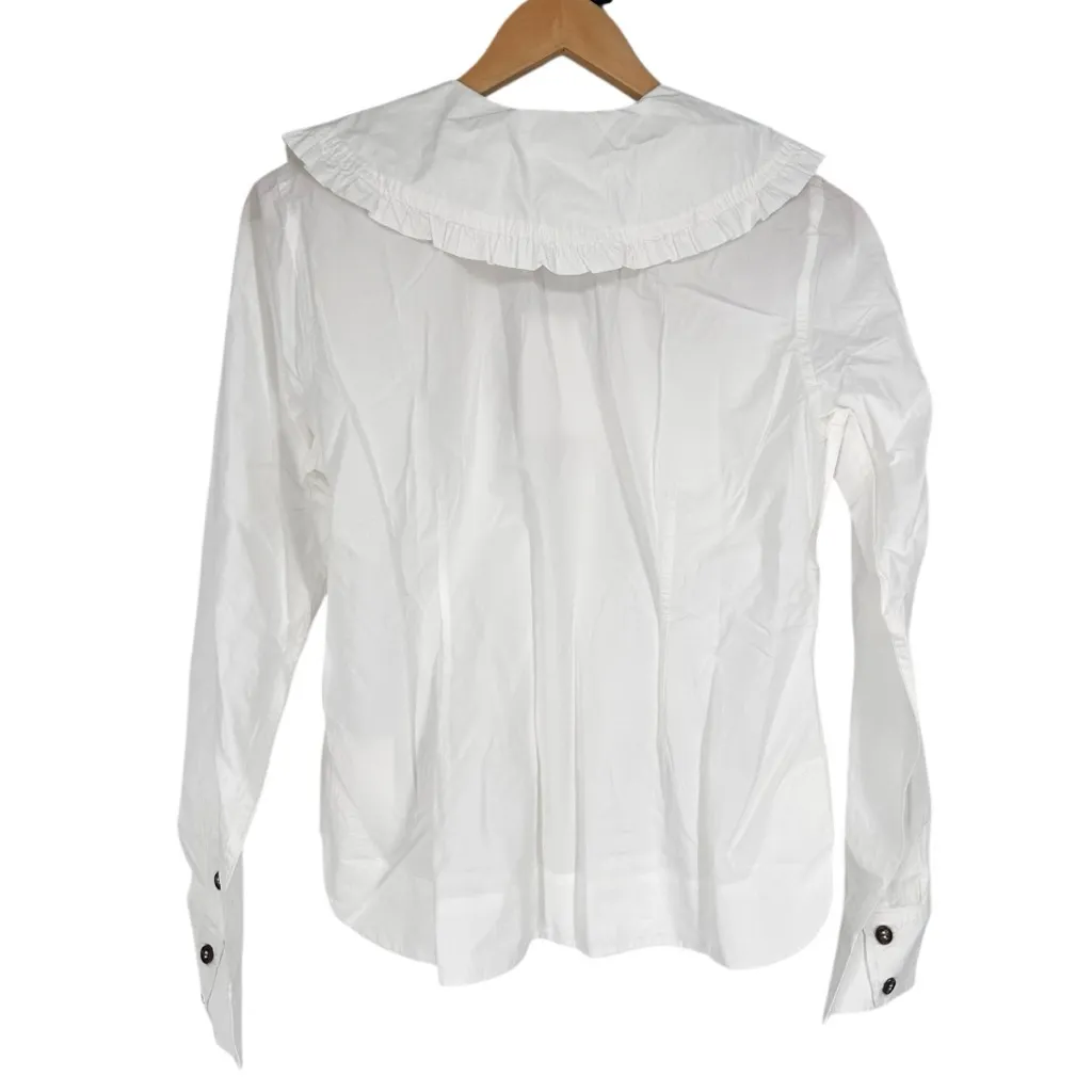 Ganni Wide Ruffle-Trimmed Collar Cotton Poplin Shirt size 36/US 4 Small NWT - Image 9