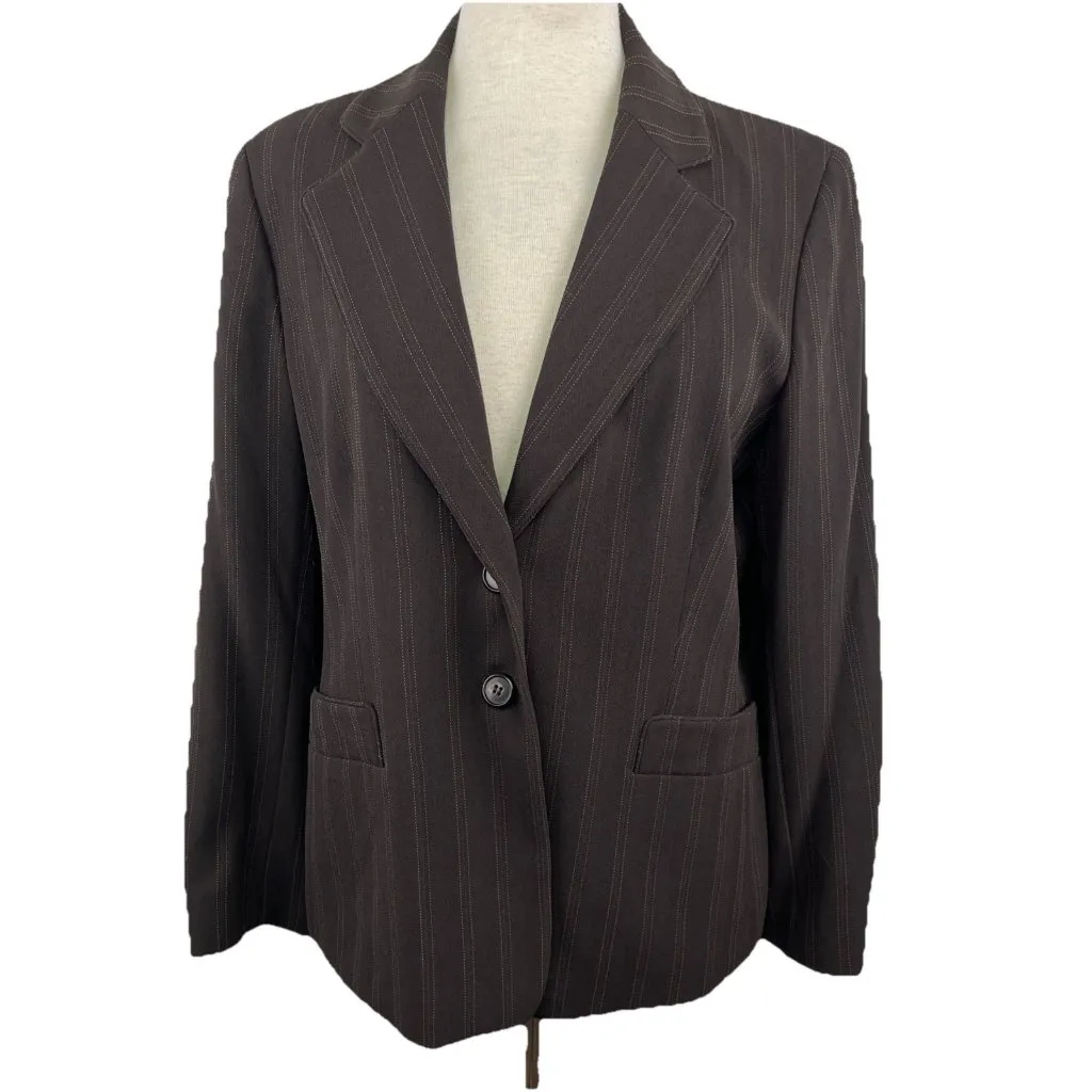 Ann Klein Suit Set Sz 14P Brown Pin Stripe Blazer and Lined Pants Trousers - Image 2