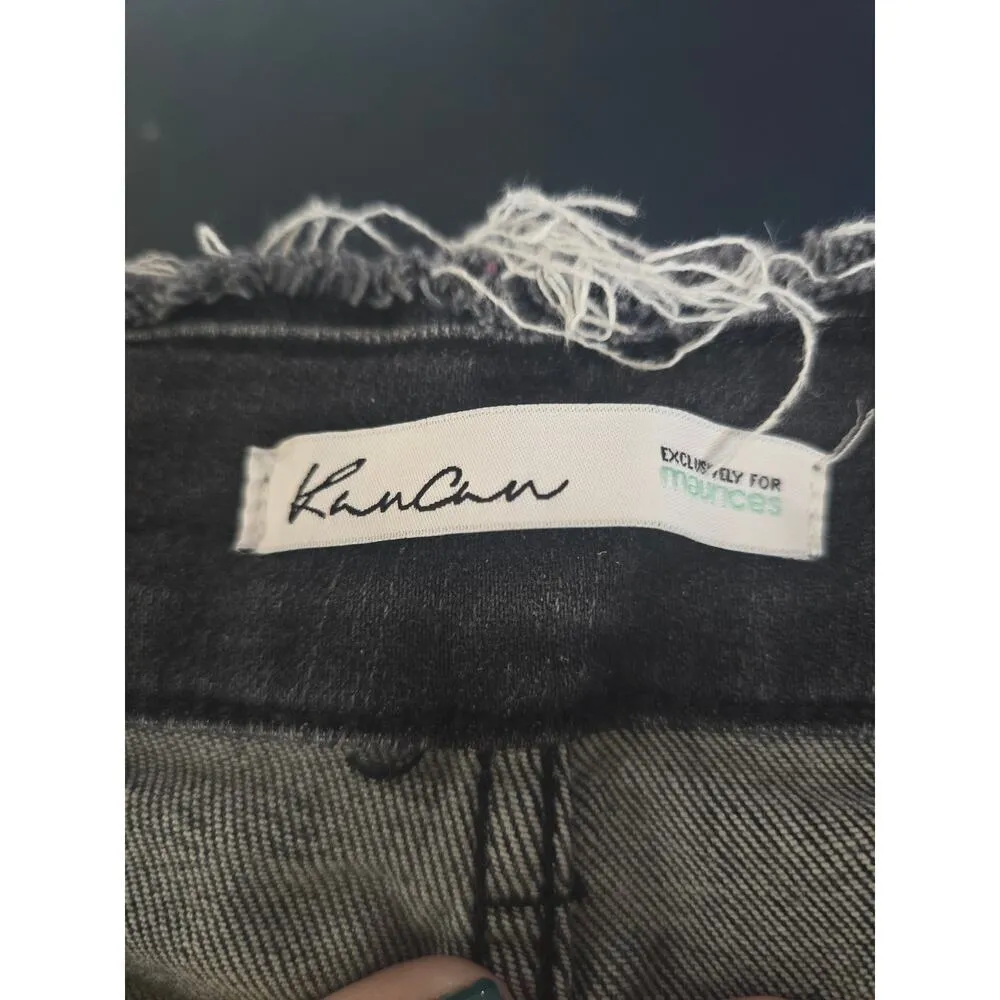 KanCan Skinny Plus High Rise Frayed Waist and Hem Black Jean Size 18 - Image 5