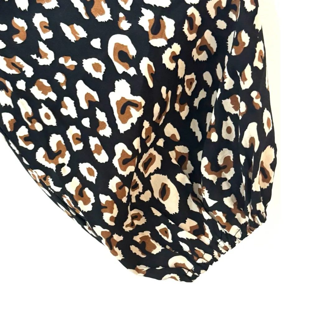 Umgee Animal Print Tie Front Ruffle Trim Hi Low Midi Dress Size S - Image 5