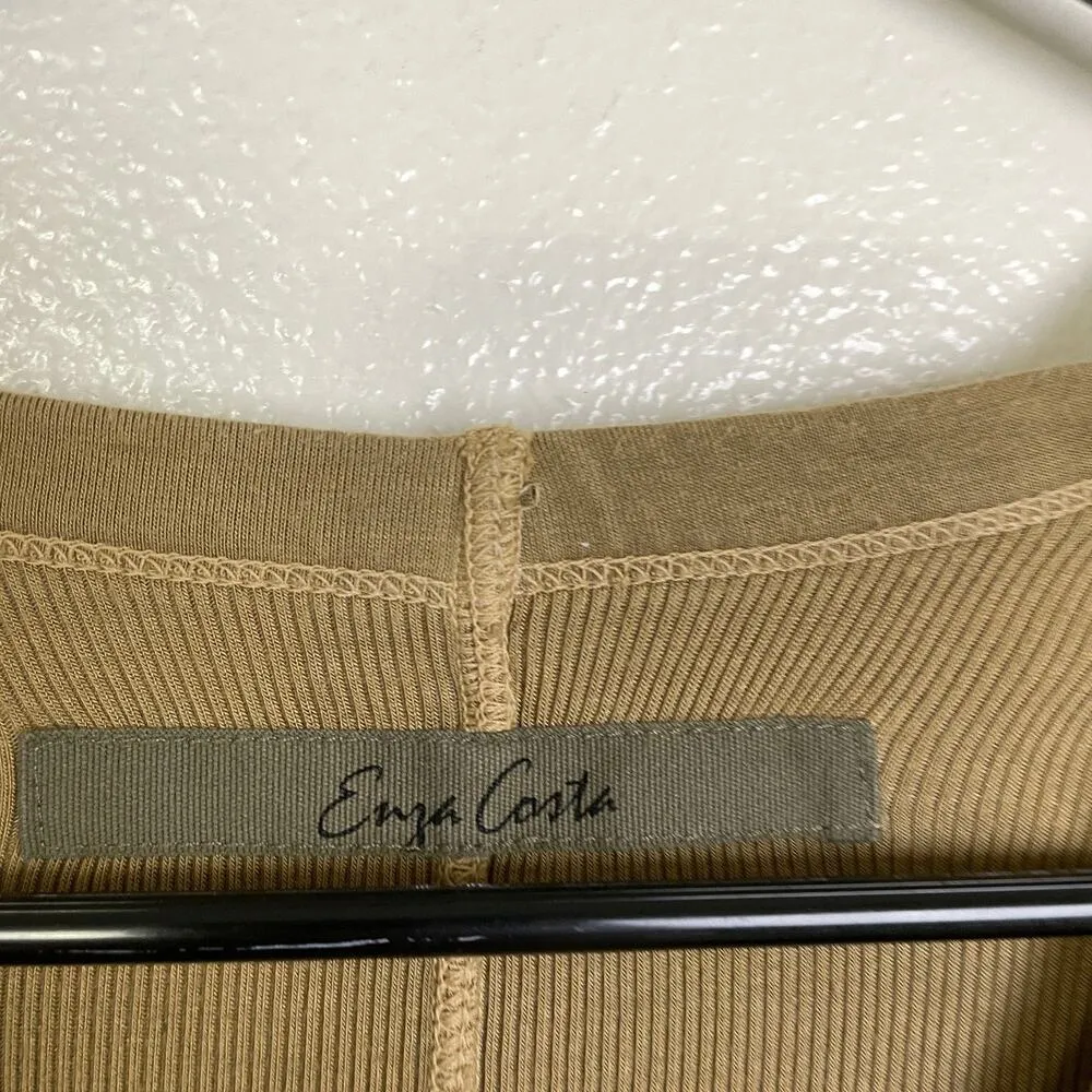 Enya Costa Long Sleeve Top Womens Size XS/Small Tan Ribbed Knit V Neck Fitted Brown - Image 8