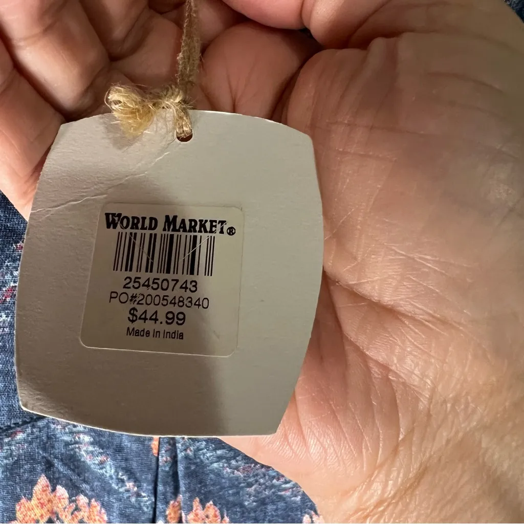 NWT World Market Blue and Pink Abstract Boho Bishop Sleeve Midi V - Image 6