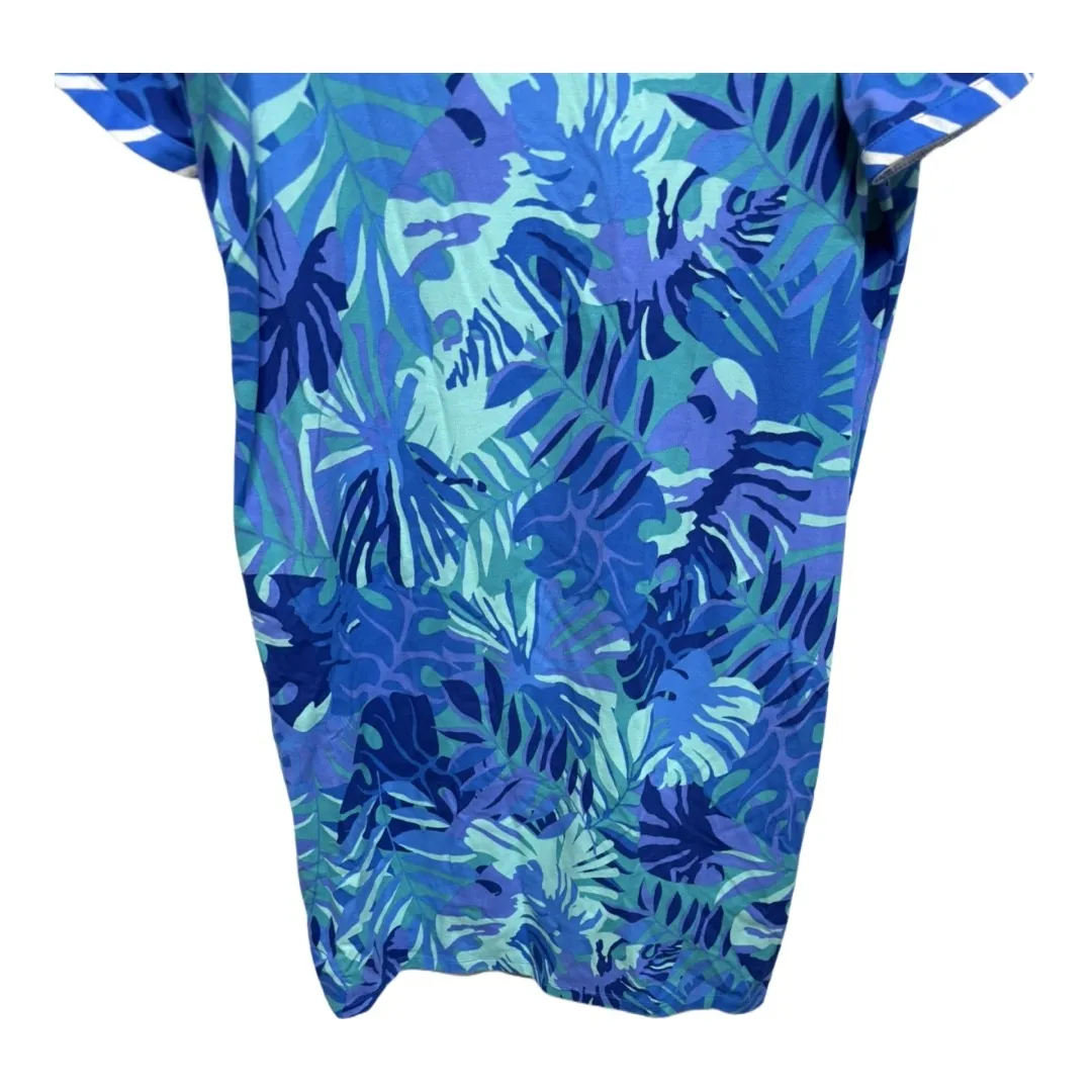 Chico's Women's Blue Lush Foliage Nikki Boat Elbow Mini Dress Size 1 Large - Image 3