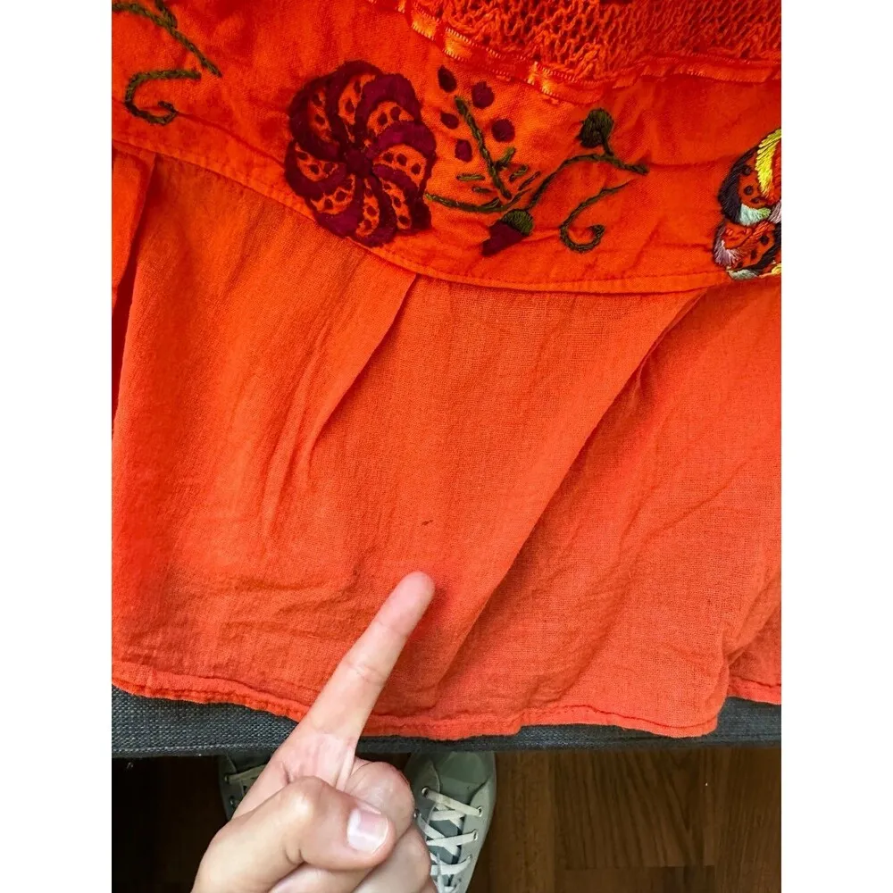 Embroidered Mexican dress, peasant dress, off the shoulders dress, spring summer Orange - Image 12