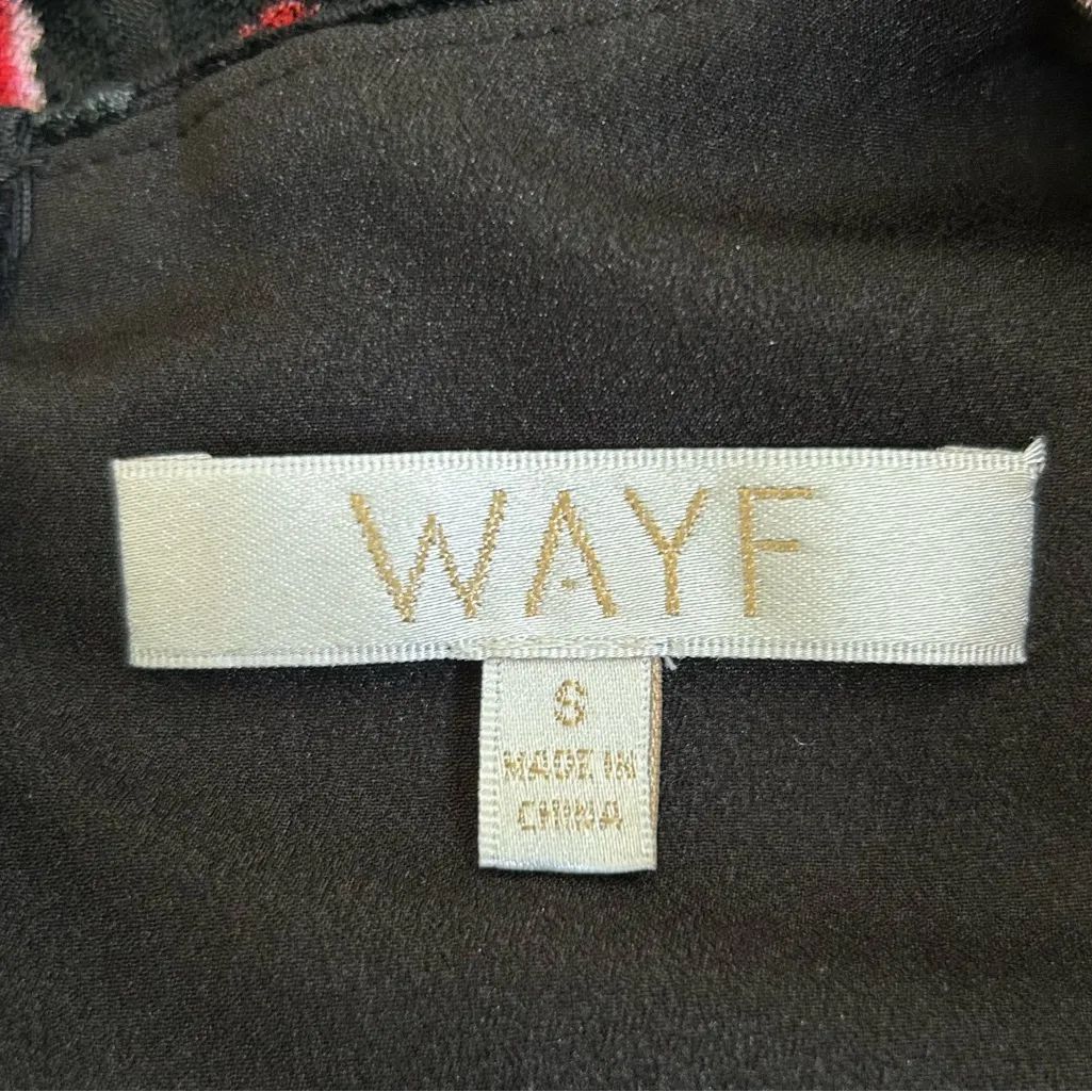 Wayf Black Crushed Velvet Floral Print V Neck Long Sleeve Mini Dress Small - Image 7